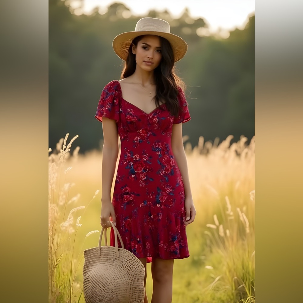 Rewind Burgundy Floral Dress size L